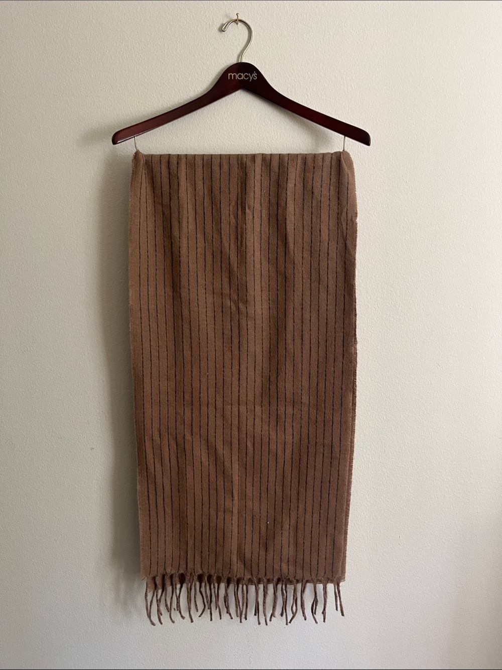 a new day Brown Ribbed Knit Scarf with Fringe